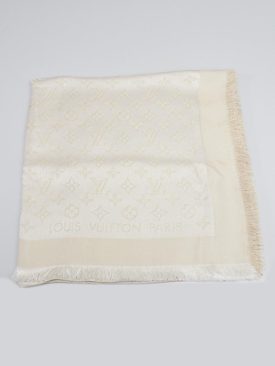 Louis Vuitton Gold/White Monogram Shine Shawl Scarf - Yoogi's Closet