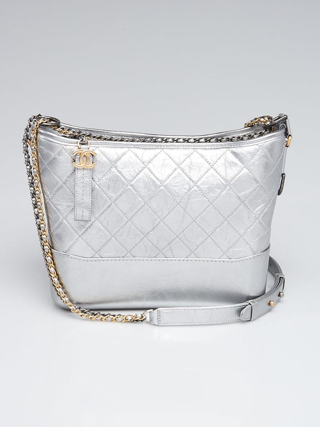 Chanel Silver Quilted Leather Medium Gabrielle Hobo Bag