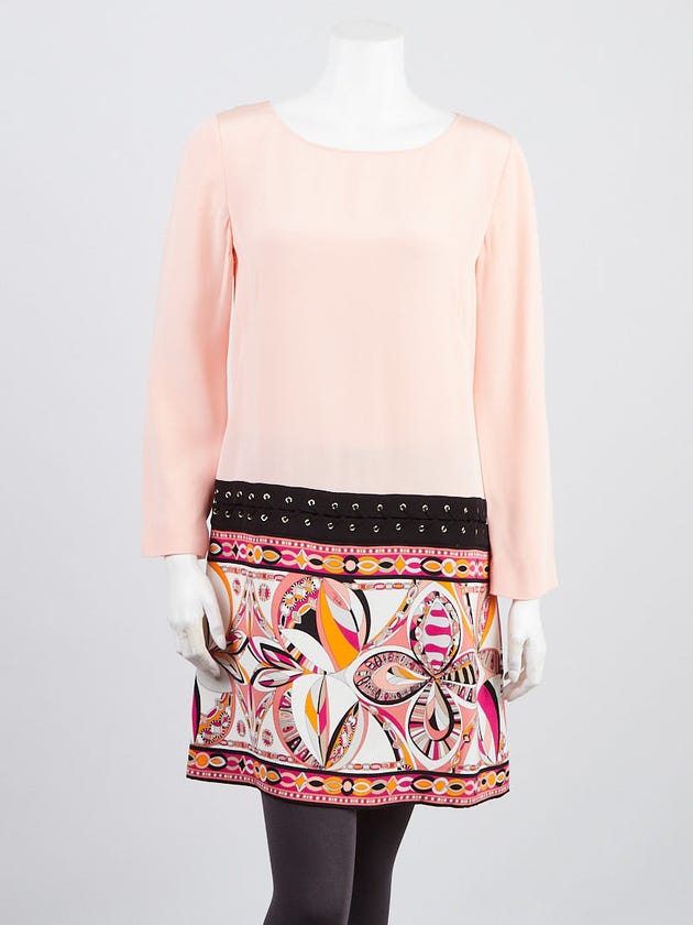 Emilio Pucci Pink/Black Printed Silk Shift Dress 10/44