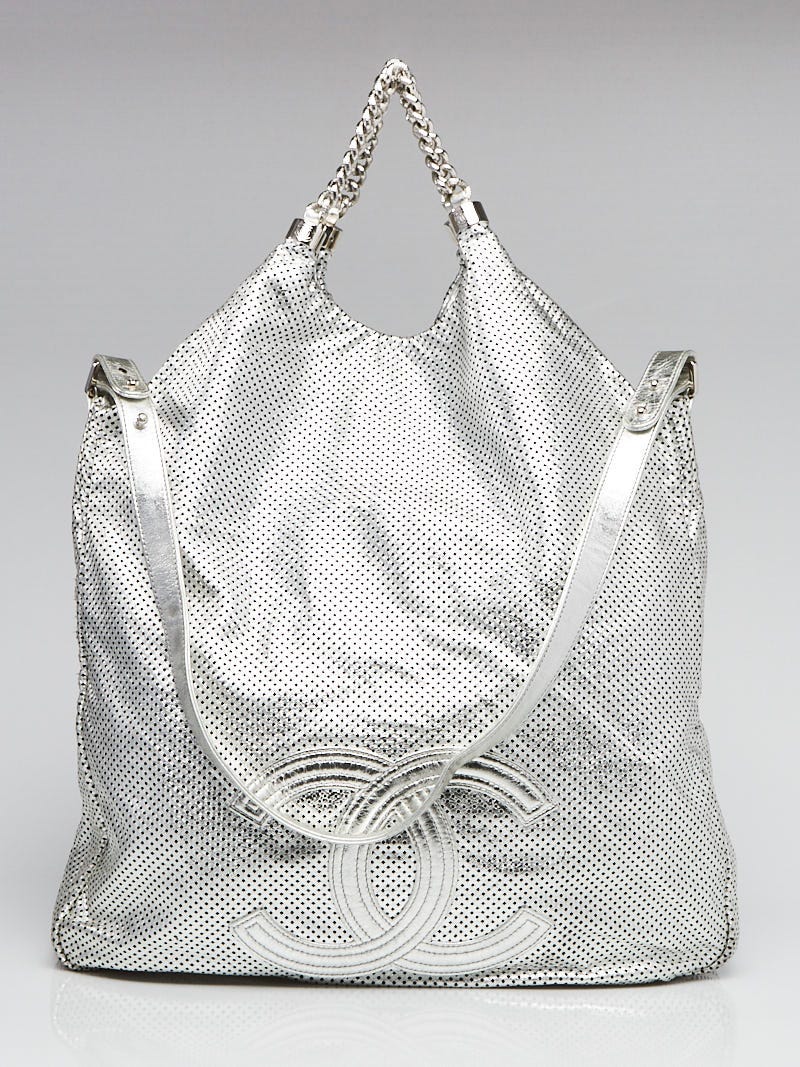 Chanel Silver Perforated Leather XL Rodeo Drive Tote Chanel