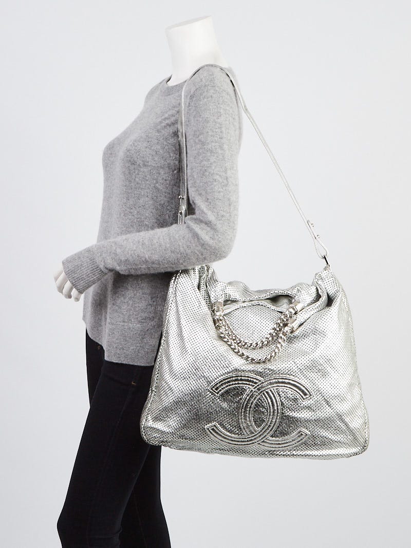 Chanel Silver Perforated Leather Rodeo Drive XL Tote Bag - Yoogi's Closet