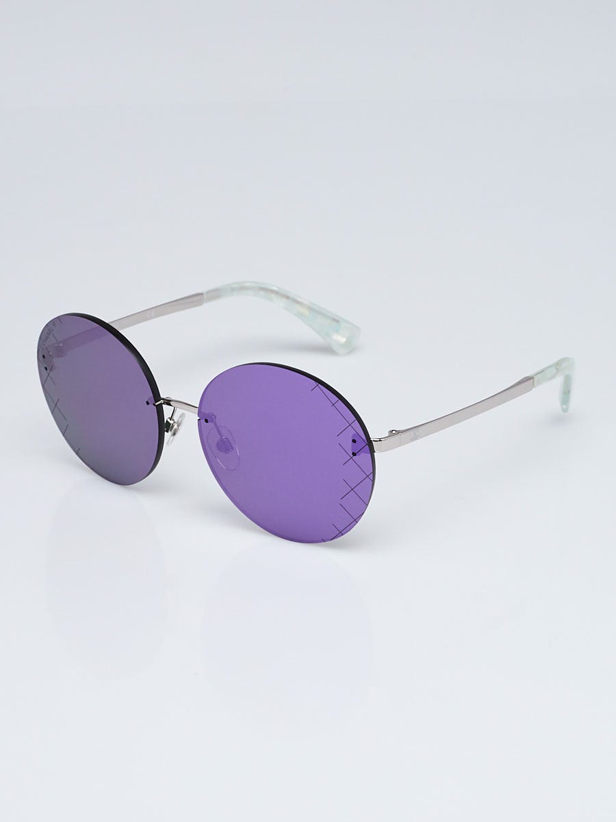 Chanel Silver Metal and Purple Tinted Shield Sunglasses-4216