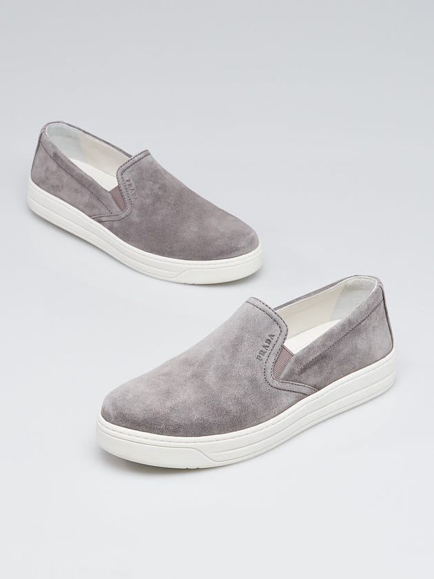 Prada Grey Suede Leather Slip On Sneakers Size 6.5/37