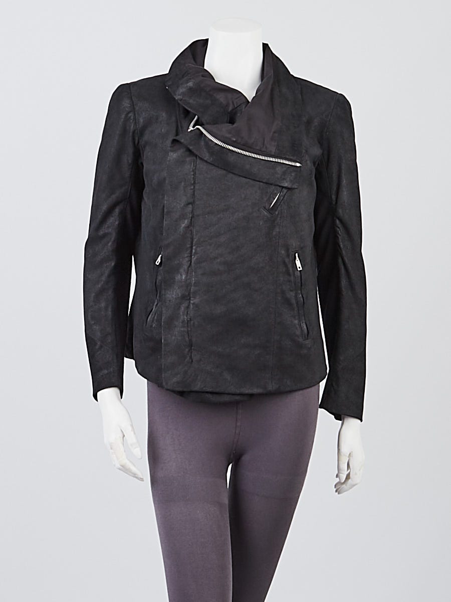 Rick Owens Black Blister Lambskin Leather Biker Jacket Size 14/48