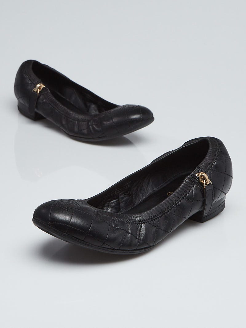 Chanel Black Quilted Lambskin Leather CC Ballet Flats Size 6.5/37 - Yoogi's  Closet