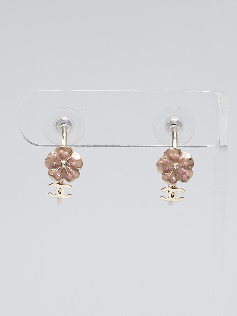 Chanel Goldtone Metal Pink Resin CC Stud Earrings - Yoogi's Closet