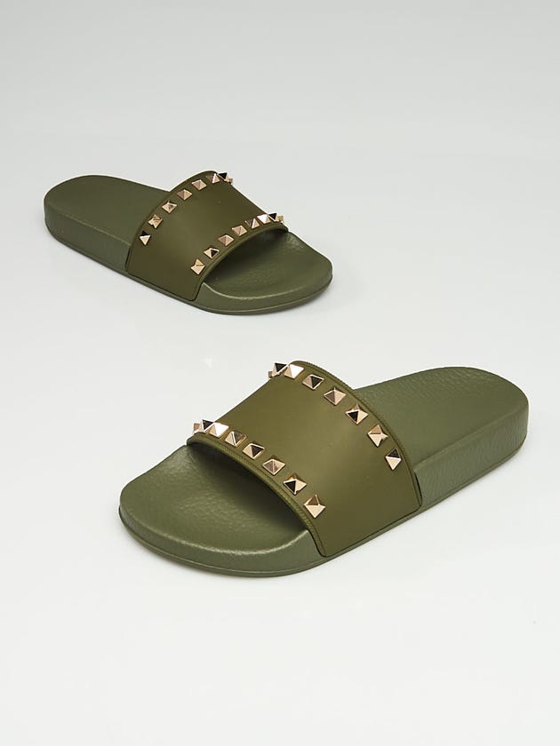 Valentino Green PVC Rockstud Pool Slide Sandals Size 5.5/36