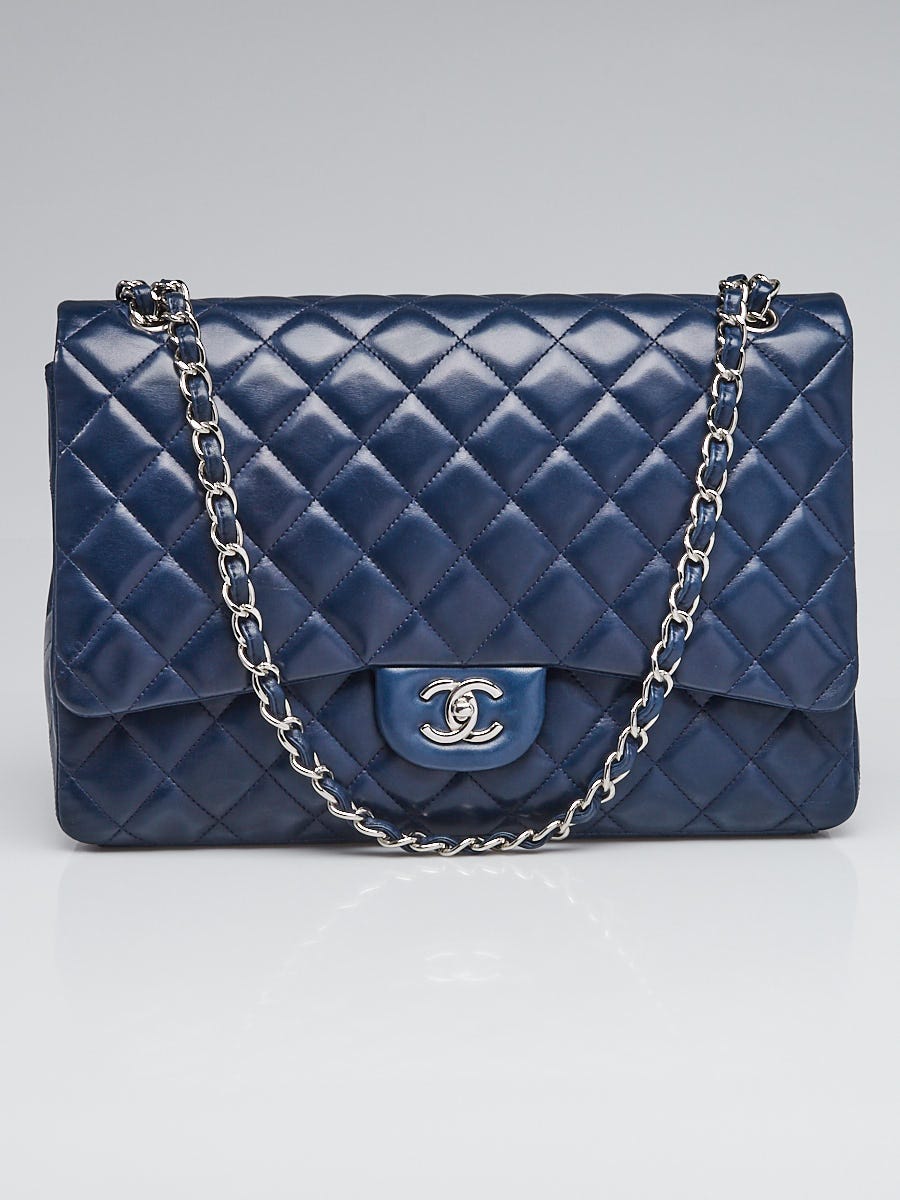 CHANEL - Classic 08 Single Flap Bag - Blue Quilted Lambskin Maxi