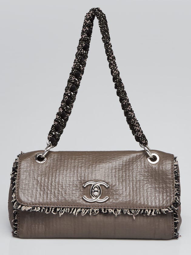 Chanel Grey Leather and Tweed Fringe CC Shoulder Bag