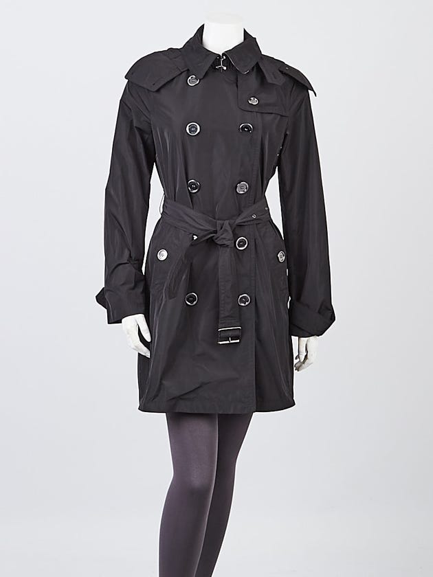 Burberry Brit Black Polyester Double Breasted Belted Trench Coat Size 8/42