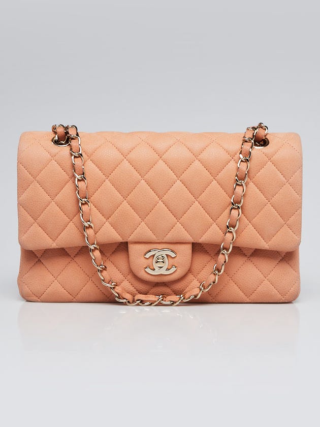 Chanel Pale Orange Quilted Matte Caviar Leather Classic Medium Double Flap Bag