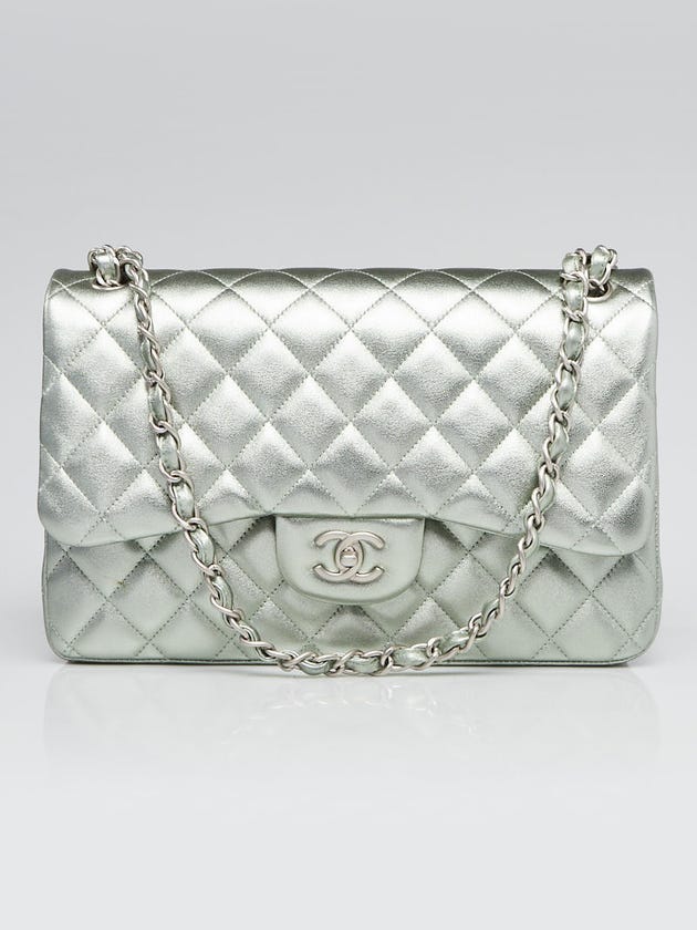 Chanel Metallic Green Quilted Lambskin Leather Classic Jumbo Double Flap
