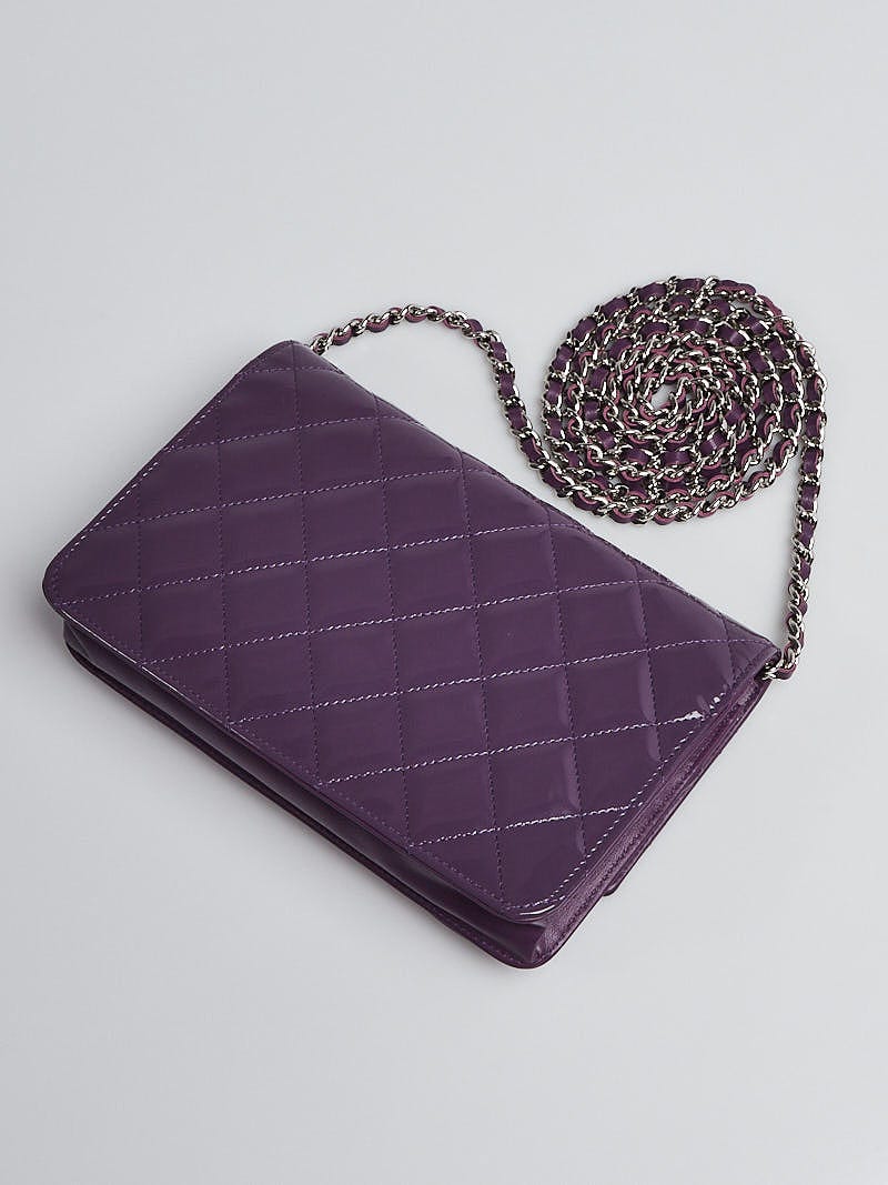 Chanel Violet Quilted Patent Brilliant Wallet On Chain WOC