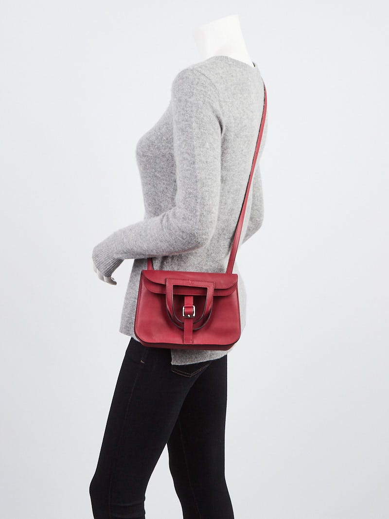 Hermes 22cm Rouge Grenat Swift Leather Palladium Plated Halzan
