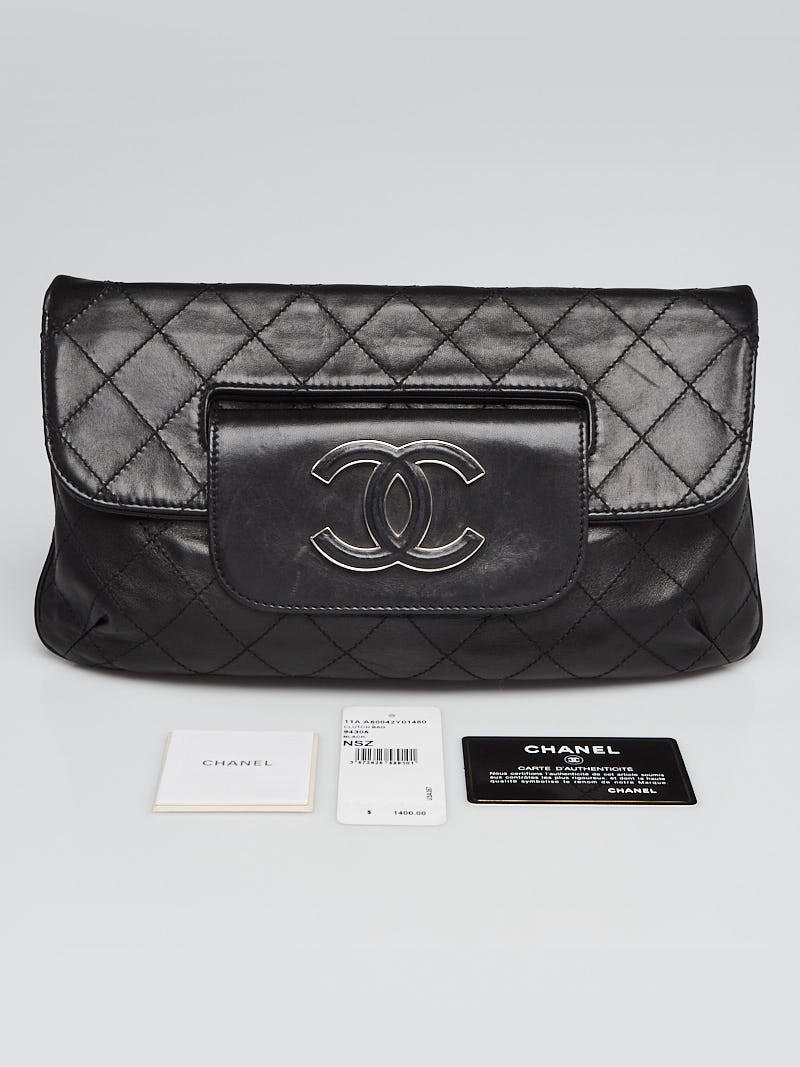 Chanel Black Quilted Leather Fold Over Clutch Chanel