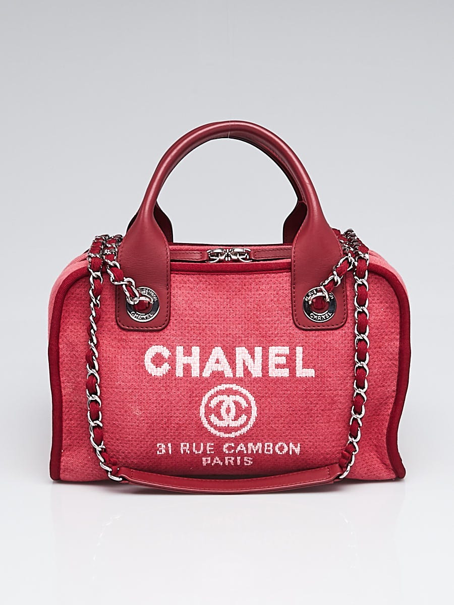 Chanel Red Canvas and Leather Deauville Small Bowling Bag