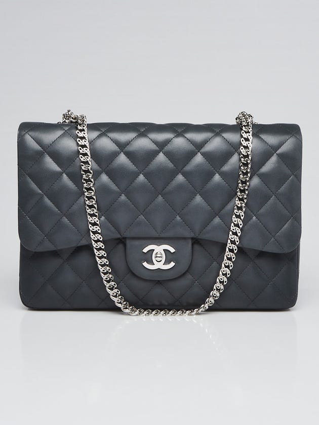 Chanel Dark Grey Quilted Lambskin Leather Bijoux Chain Jumbo Single Flap Bag