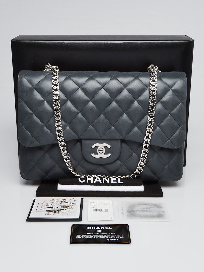 Chanel Dark Grey Quilted Lambskin Leather Bijoux Chain Jumbo Single Flap Bag  - Yoogi's Closet