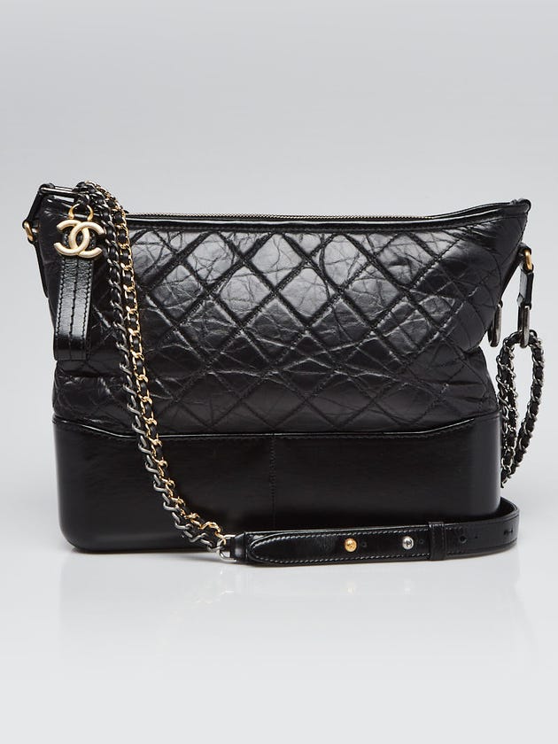 Chanel Black Quilted Leather Gabrielle Medium Hobo Bag