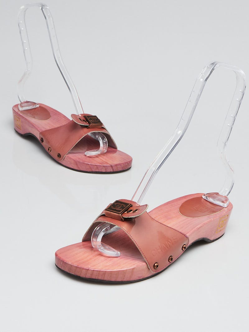 Chanel Pink Patent Leather Wooden Slide Clog Sandals Size 8.5/39 - Yoogi's  Closet