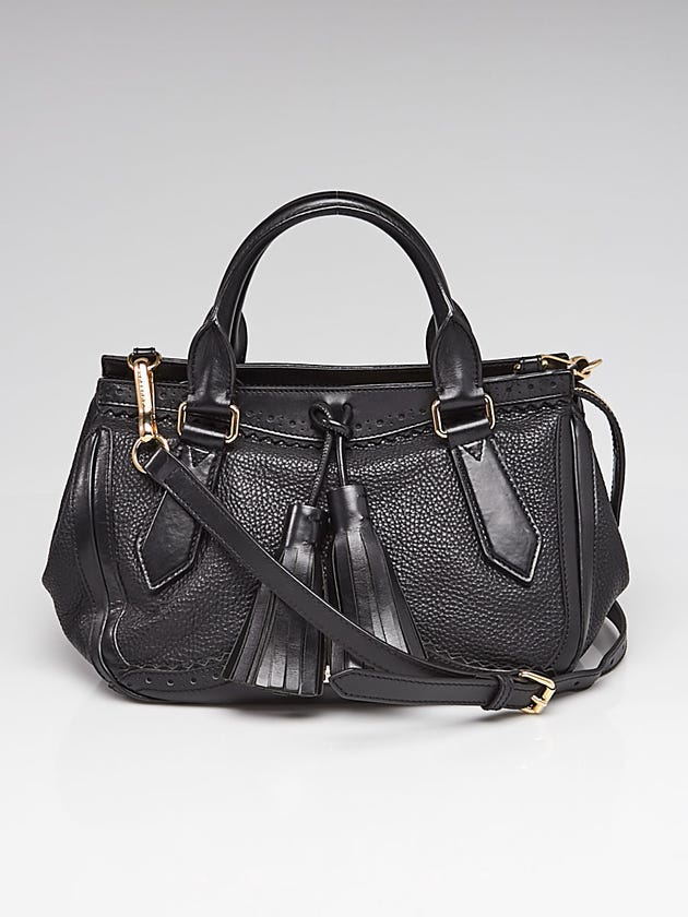 Burberry Black Leather Brogue Tassel Satchel Bag