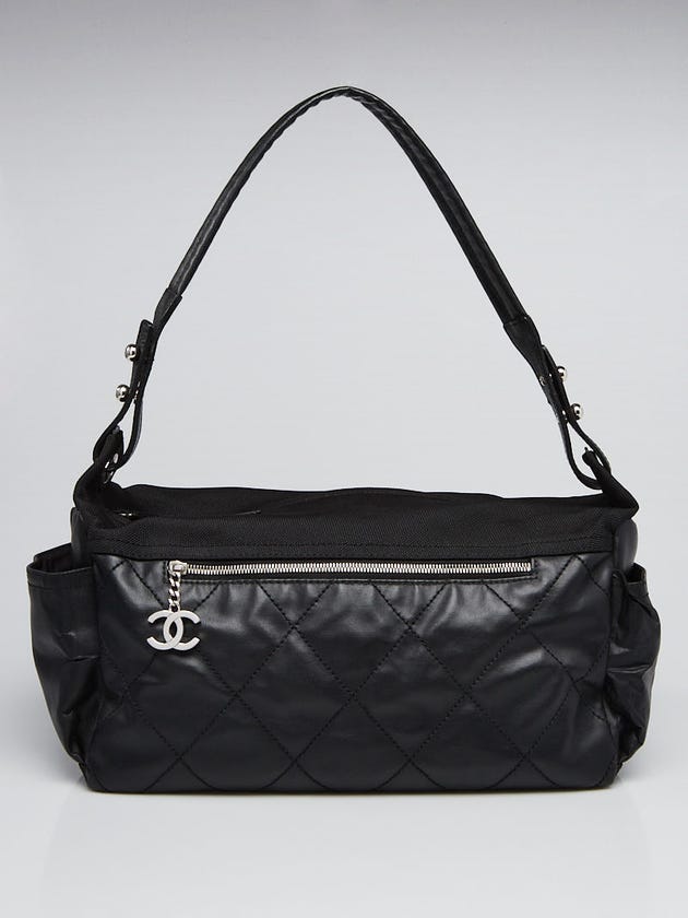 Chanel Black Coated Canvas Paris Biarritz Large Shoulder Bag