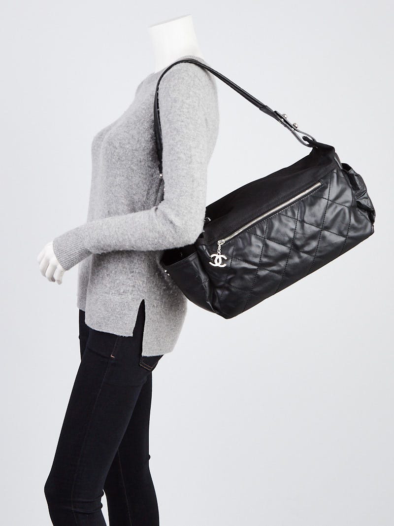 Chanel Black Coated Canvas Paris Biarritz Large Shoulder Bag