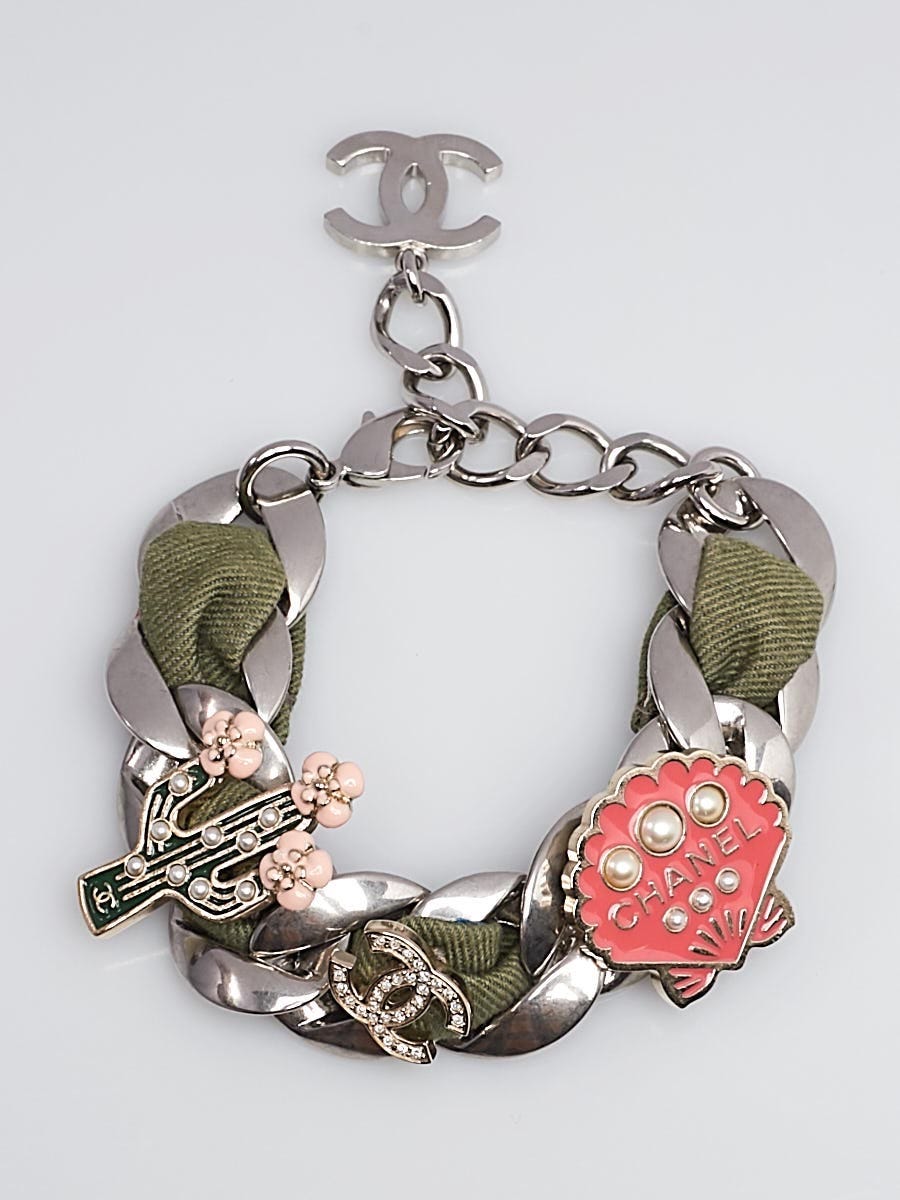 Chanel Silvertone Metal and Cuba Enamel Charm Bracelet - Yoogi's