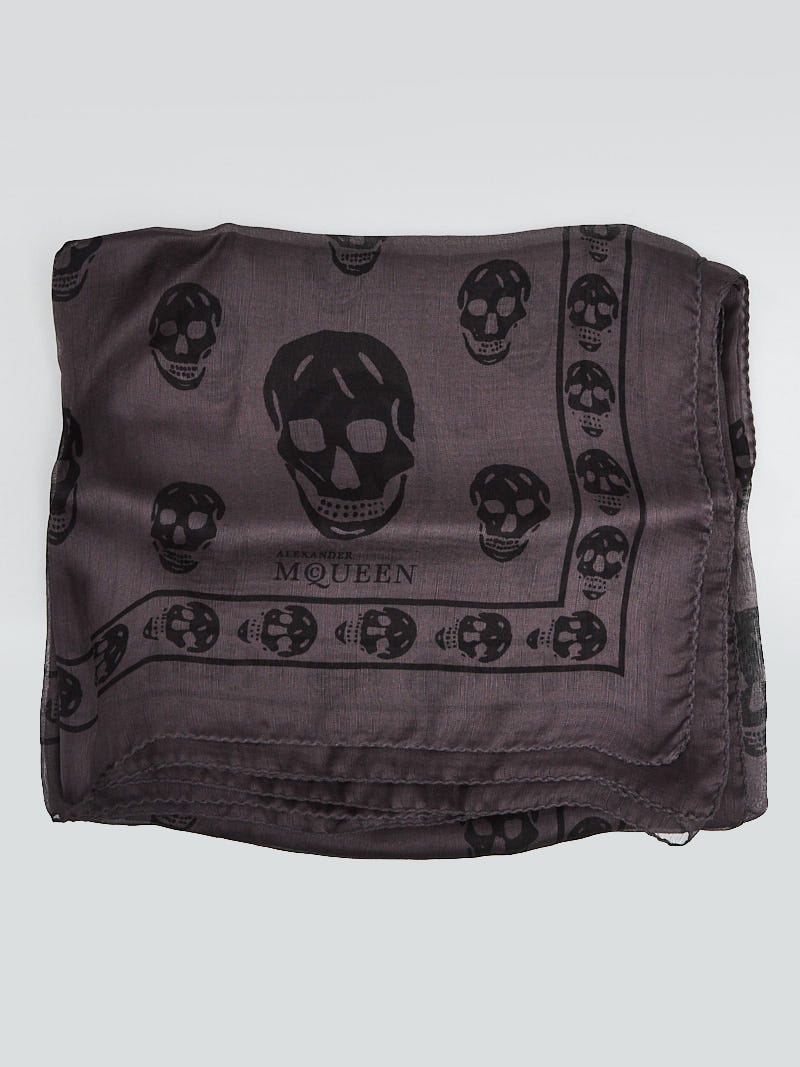 Alexander McQueen Grey/Black Silk Chiffon Classic Skull Scarf