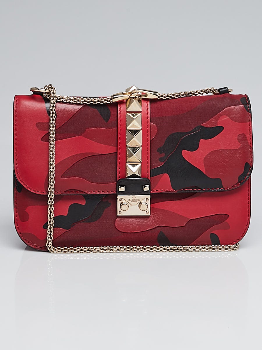 Valentino Garavani Red Camo Medium Glam Lock Rockstud Bag