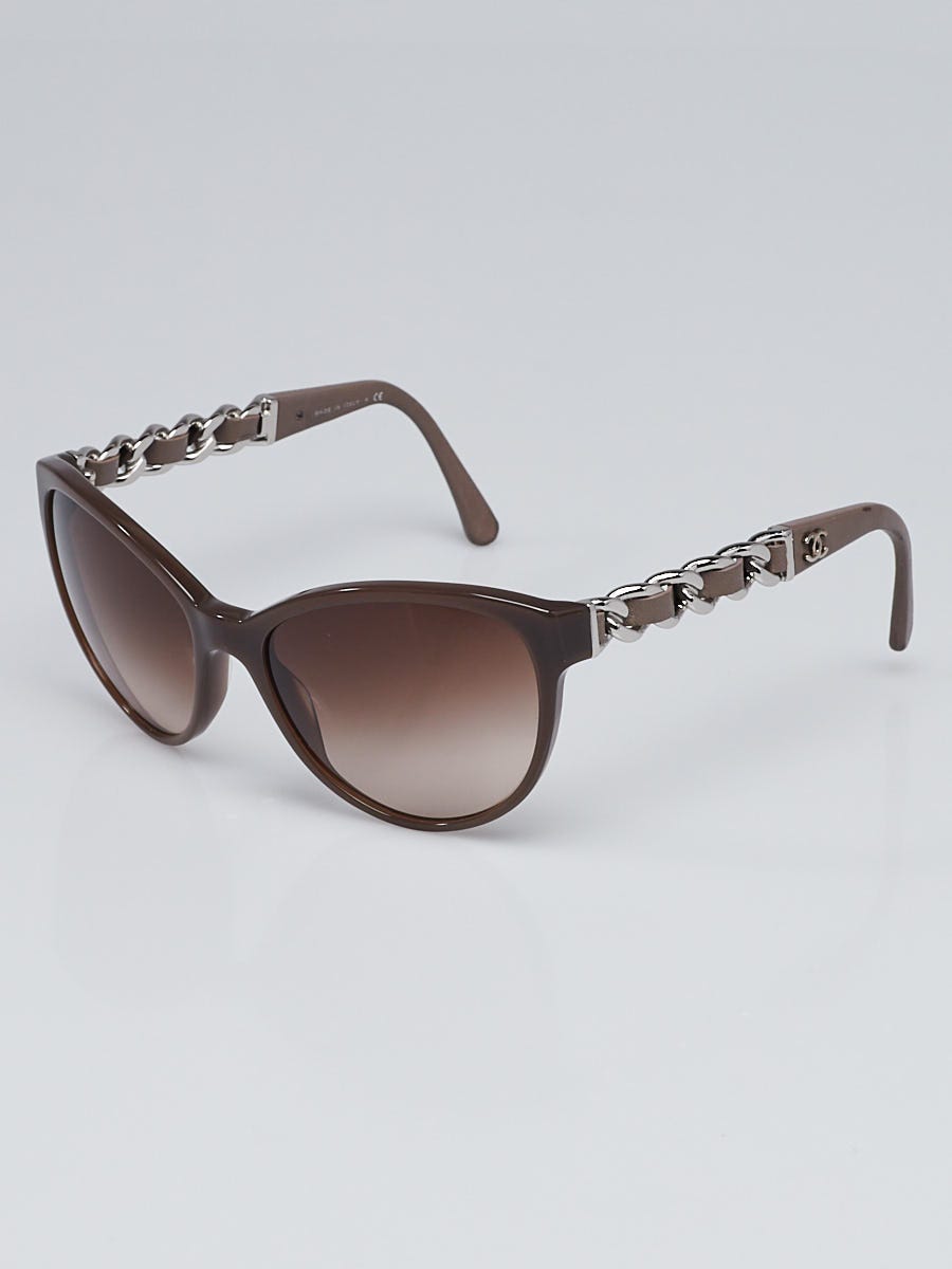 Chanel Brown Frame Chain and Leather Wayfarer Sunglasses 5215-Q - Yoogi's  Closet