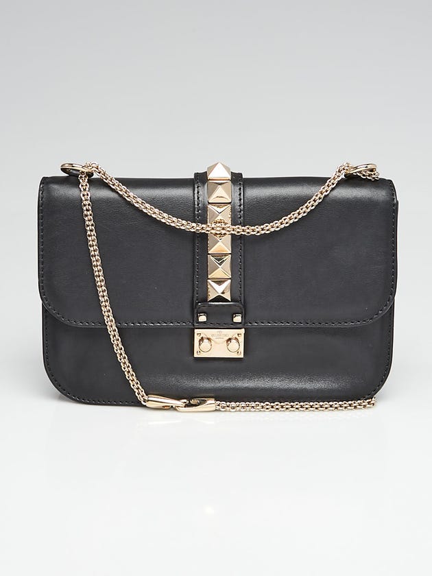 Valentino Black Leather Rockstud Glam Lock Medium Flap Bag