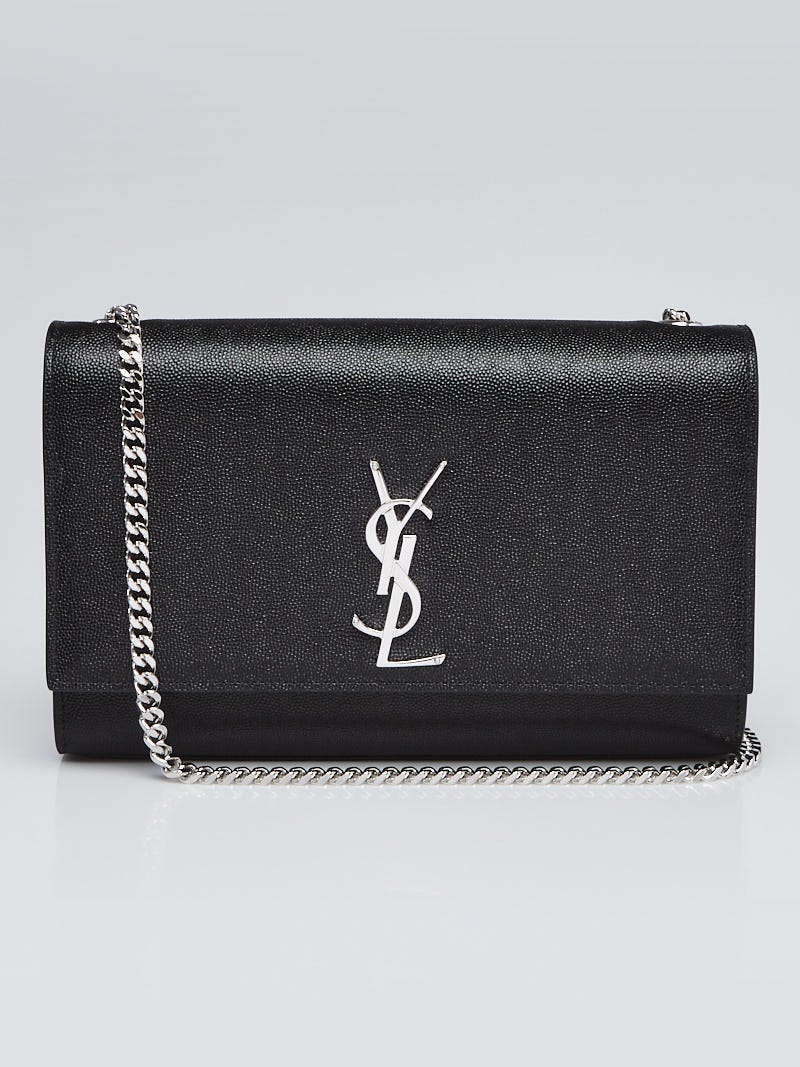 Yves Saint Laurent Black Grained Leather Monogram Medium Kate Flap