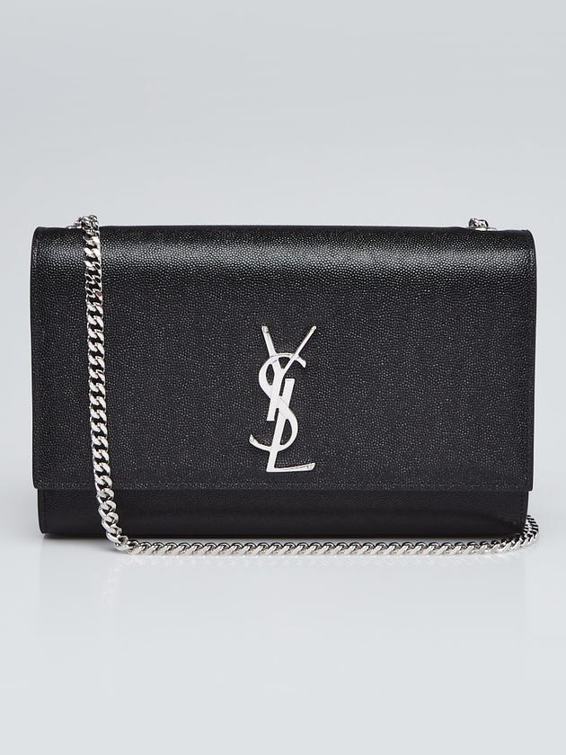 Yves Saint Laurent Black Grained Leather Monogram Medium Kate Flap Bag