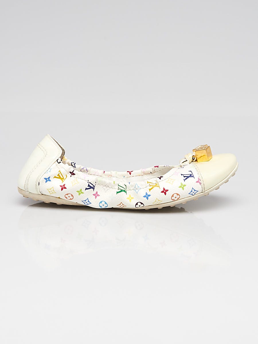 Louis Vuitton White Multicolor Monogram Canvas Flats Size 39 at