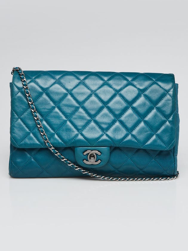 Chanel Turquoise Quilted Lambskin Leather Chain Clutch Flap Bag