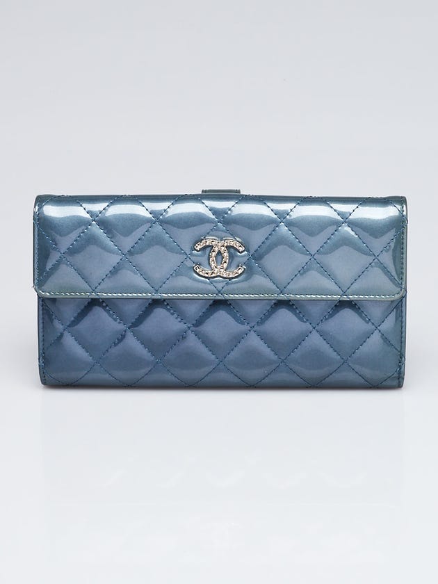 Chanel Blue Quilted Patent Leather Brilliant Long Wallet