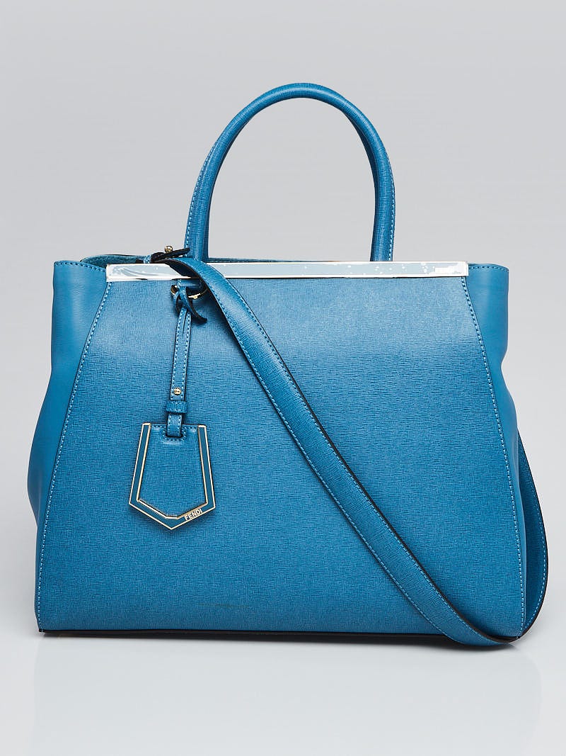 Fendi Turquoise Vitello Leather Medium 2Jours Elite Tote Bag