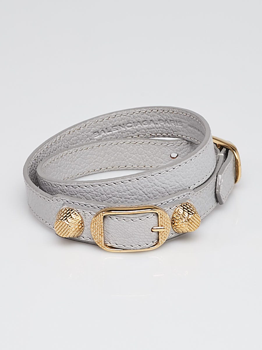 Gris Glace Lambskin Leather Giant Triple Tour Bracelet Size S - Yoogi's Closet