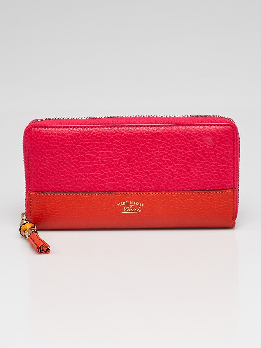 Zip around wallet with bamboo in pink leather