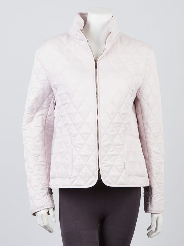 Burberry Light Pink Quilted Polyester Mandarin Collar Zip Jacket Size M