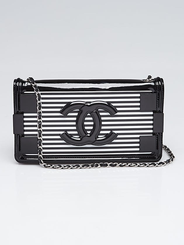 Chanel Black/White Striped Plexiglas and Leather East/West Boy Brick Flap Bag