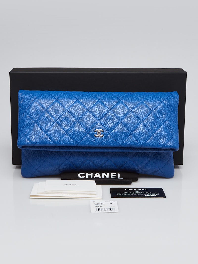 Chanel Blue Quilted Caviar Leather Foldover Clutch Bag - Yoogi's