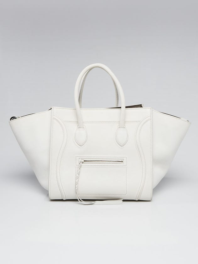 Celine White Calfskin Leather Medium Phantom Luggage Tote Bag 