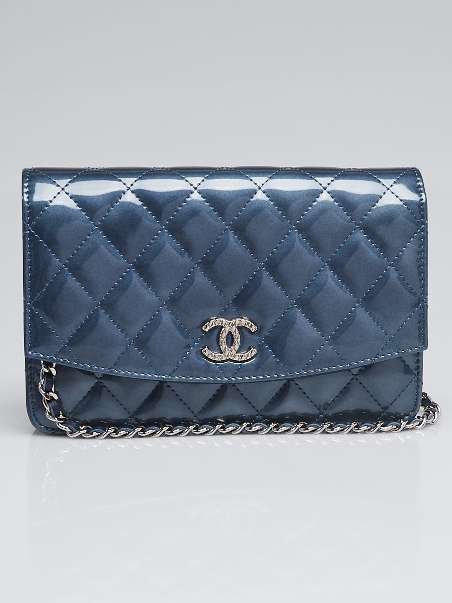 Chanel Dark Blue Quilted Patent Leather Brilliant WOC Clutch bag