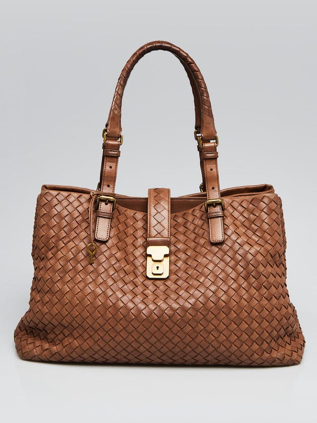 Bottega Veneta Noce Intrecciato Woven Nappa Leather Roma Tote Bag