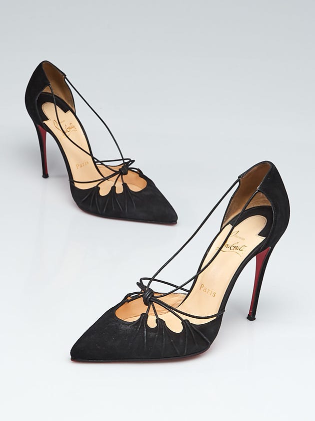 Christian Louboutin Black Suede and Leather Knot RiRi 100 Pumps Size 6.5/37