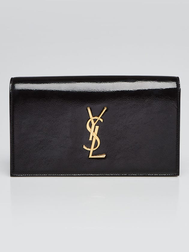 Yves Saint Laurent Black Crinkled Patent Leather Monogramme Clutch Bag