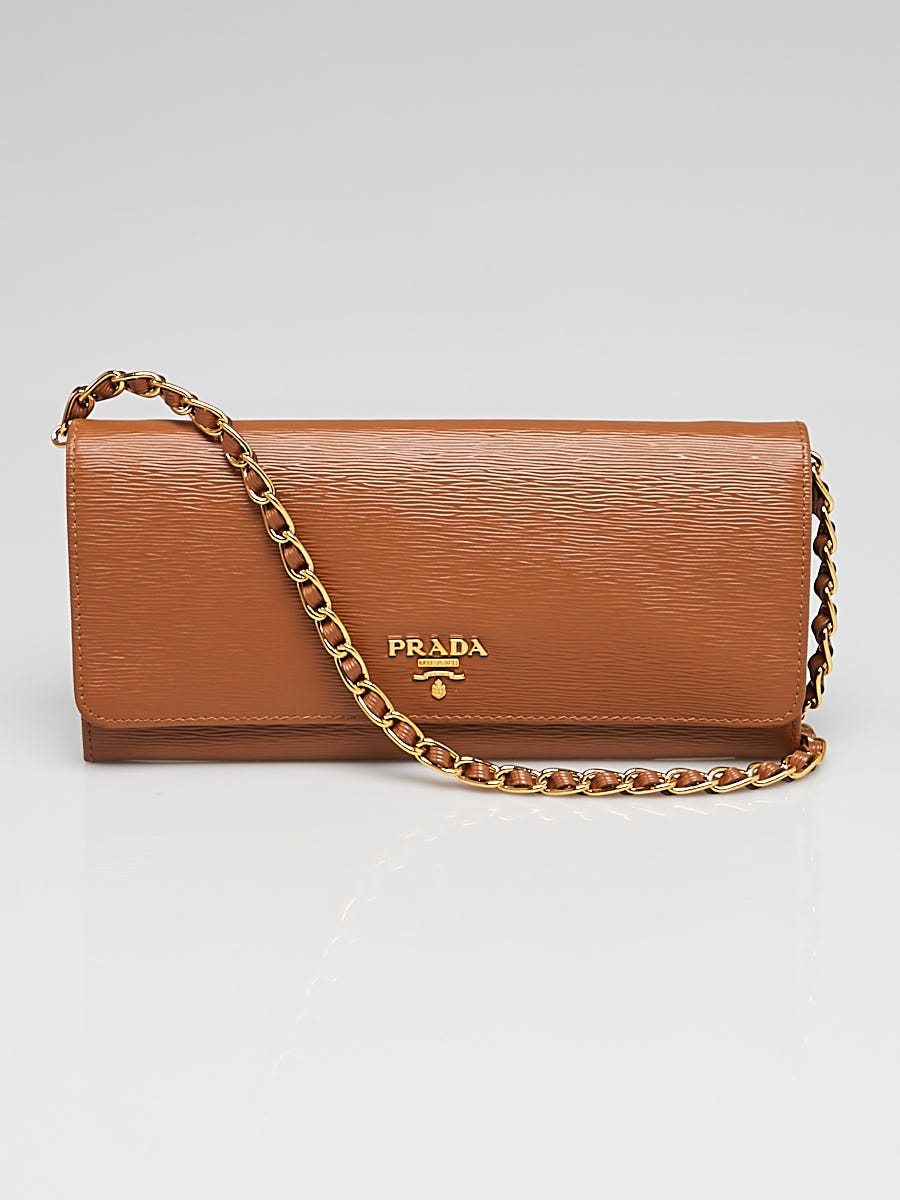 Prada Red Vitello Move Leather Wallet on Chain