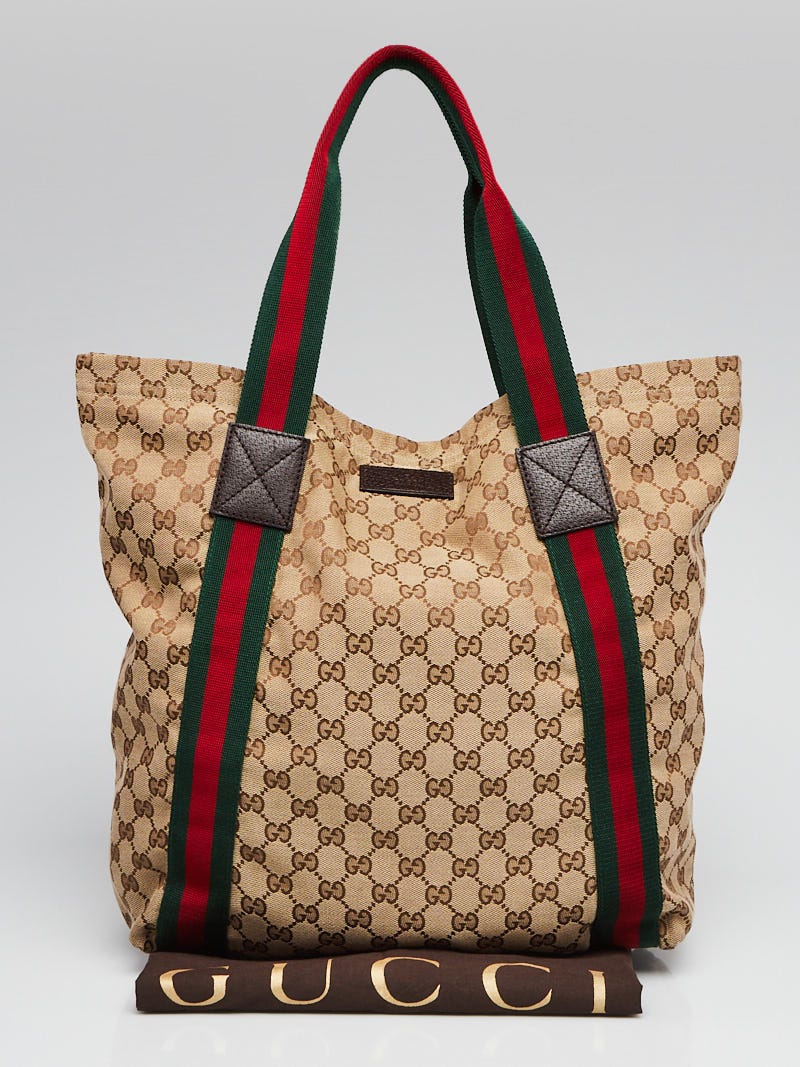 Beige Gucci GG Canvas Web Tote Bag